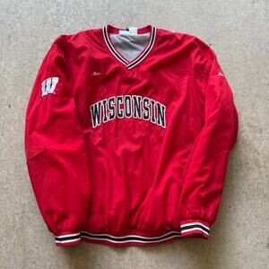 Vintage 90's Reebok Wisconsin Badgers Red V-Neck Pullover Lined Jacket Sz 2XL